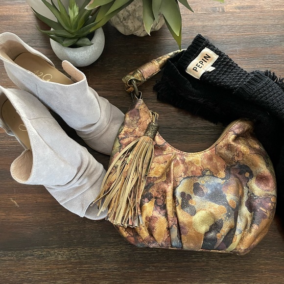 inge metallic shoulder mini bag leather tassel gold copper silver pewter Rare - Picture 1 of 11